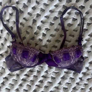 Vintage Lise Charmel Demi Cup Purple Ribbon Bow Bra